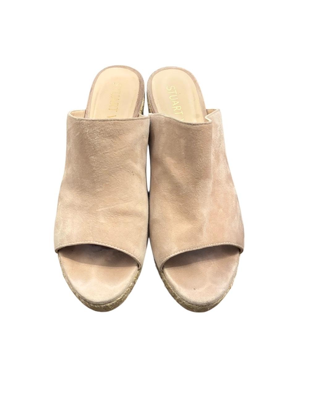 Stuart Weitzman Mykonos Nude Suede Espadrille Slide Wedges - Picture 3 of 10
